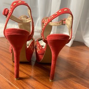 Peach and white peek a boo heels